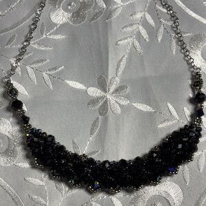 Handcrafted Black and Silver Beaded Necklace Sterling Silver Clasp 16 inches